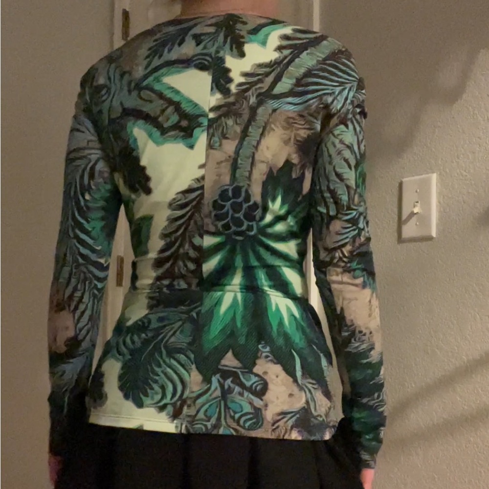 Roberto Cavalli green psychedelic leaf print top - Picture 2 of 8